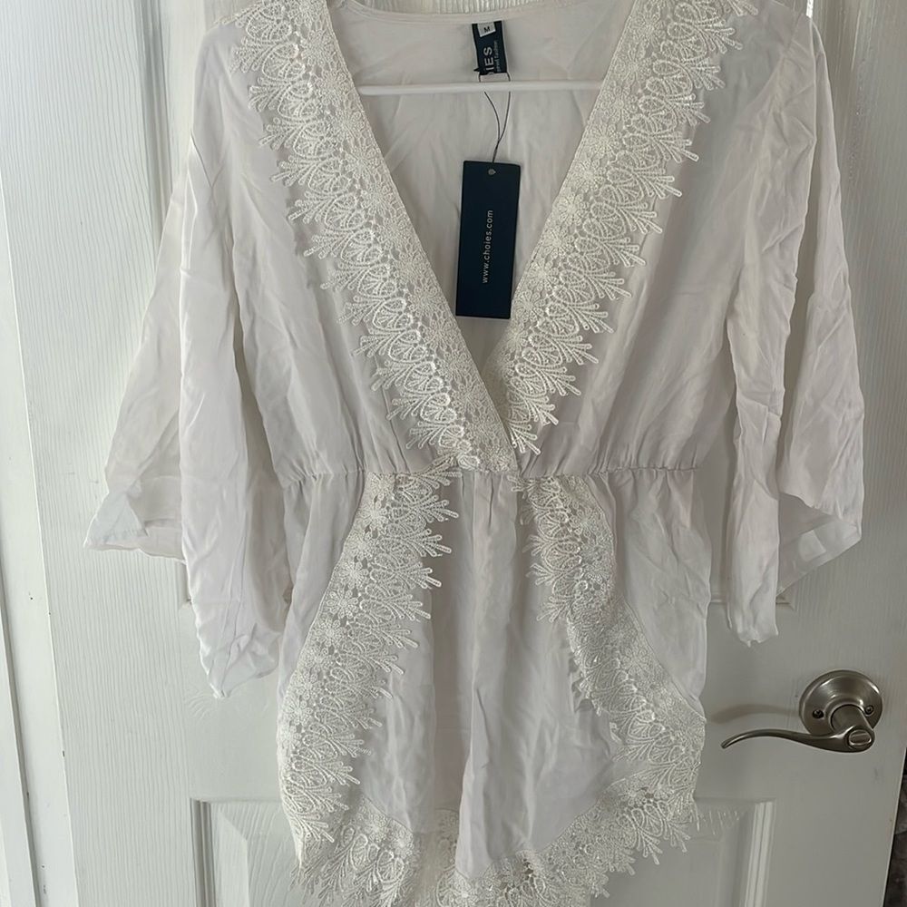 Lace Romper Swimsuit Cover Up/Bride Outfit bridal honeymoon bachelorette size m - Picture 3 of 5